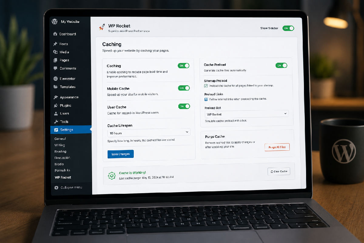 Website caching setup interface.
